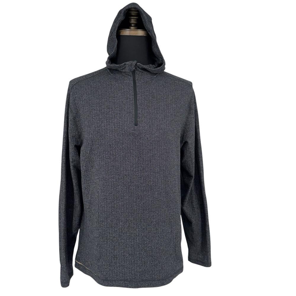 Lululemon Men's 1/4 Zip Hoodie Herringbone Knit Pullover Gray Black Size L/XL